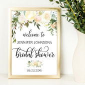 水彩フローラピンクブライダルシャワーウェルカムサイン ポスター