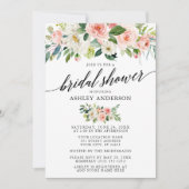 水彩フローラピンクブライダルシャワー書道 招待状 (正面)