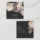 水彩フローラピンクブラックインテリアデザイナー スクエア名刺 (正面/裏面)