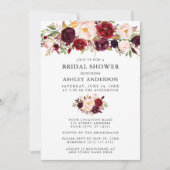 水彩フローラピンクブルゴーニュブライダルシャワー 招待状 (正面)