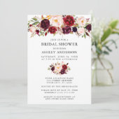 水彩フローラピンクブルゴーニュブライダルシャワー 招待状 (スタンド正面)