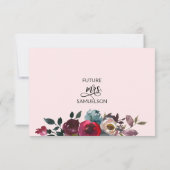 水彩フローラピンクブルゴーニュ金ゴールドブライダルシャワー 招待状 (裏面)