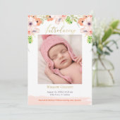 水彩フローラピンクベビーガールフォト誕生 案内状 (スタンド正面)