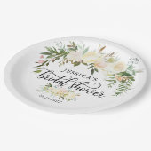 水彩フローラピンクベージュアイボリーブライダルシャワー ペーパープレート (アングル)