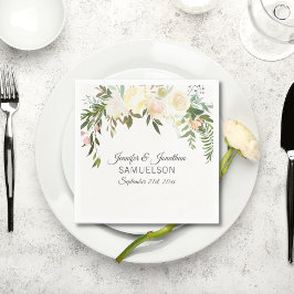 水彩フローラピンクベージュアイボリーリース結婚ズ スタンダードカクテルナプキン