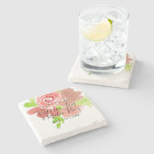 水彩フローラピンクベージュ赤面リーフ結婚ズ ストーンコースター (横)