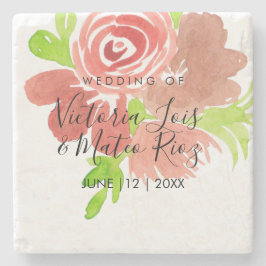 水彩フローラピンクベージュ赤面リーフ結婚ズ ストーンコースター