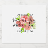 水彩フローラピンクベージュ赤面リーフ結婚ズ スパークリングワインラベル (シングルラベル)