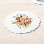 水彩フローラピンクベージュ赤面リーフ結婚ズ ペーパーコースター (アングル)