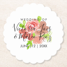 水彩フローラピンクベージュ赤面リーフ結婚ズ ペーパーコースター