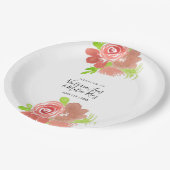 水彩フローラピンクベージュ赤面リーフ結婚ズ ペーパープレート (アングル)