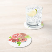 水彩フローラピンクベージュ赤面リーフ結婚ズ ラウンドペーパーコースター (インサイチュ)