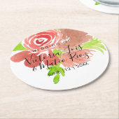 水彩フローラピンクベージュ赤面リーフ結婚ズ ラウンドペーパーコースター (アングル)