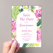 水彩フローラピンクペニーズチューリップクインセアニラ アクリル招待状 (インサイチュ (ポータブル))