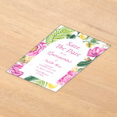 水彩フローラピンクペニーズチューリップクインセアニラ アクリル招待状 (レイダウン)