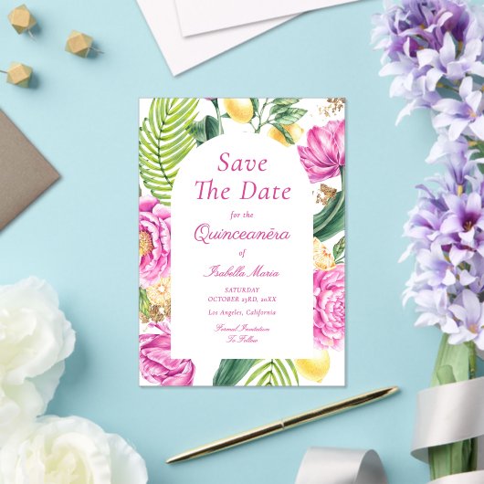 水彩フローラピンクペニーズチューリップクインセアニラ アクリル招待状 (インサイチュ (ウェディング))