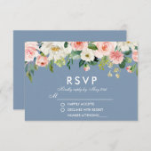水彩フローラピンクホワイトダスティブルー結婚ズ 出欠カード (正面/裏面)