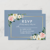 水彩フローラピンクホワイトダスティブルー結婚ズ 出欠カード (正面/裏面)
