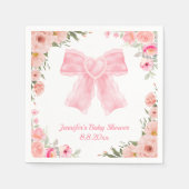 水彩フローラピンクボウ女の子の赤ちゃんシャワー スタンダードカクテルナプキン (正面)