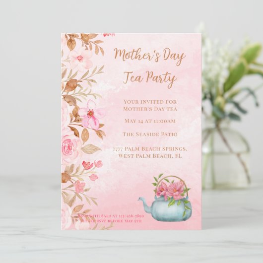 水彩フローラピンクマザーズデイティーパーティー 招待状 (スタンド正面)