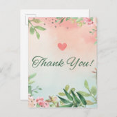 水彩フローラピンクローズサンキューカード インビテーションポストカード (正面/裏面)