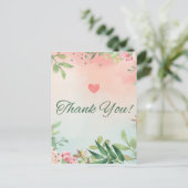 水彩フローラピンクローズサンキューカード インビテーションポストカード (スタンド正面)