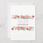 水彩フローラピンクローズハートベビーシャワー 招待状 (裏面)