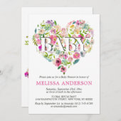 水彩フローラピンクローズハートベビーシャワー 招待状 (正面/裏面)