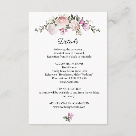 水彩フローラピンクローズ結婚ズ詳細 エンクロージャーカード (正面)