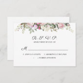 水彩フローラピンクローズ結婚ズ 出欠カード (正面/裏面)