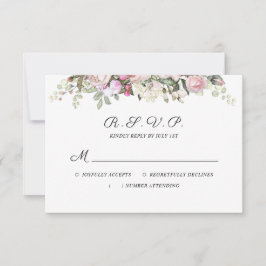 水彩フローラピンクローズ結婚ズ 出欠カード