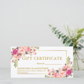 水彩フローラピンクローズ金ゴールドギフト証明書 (スタンド正面)