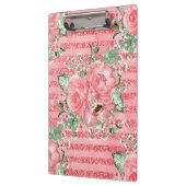水彩フローラピンクローズ&グリッターストライプズ クリップボード (左)