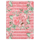 水彩フローラピンクローズ&グリッターストライプズ クリップボード (裏面)