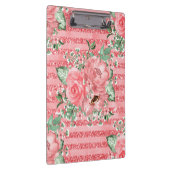 水彩フローラピンクローズ&グリッターストライプズ クリップボード (右)