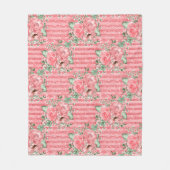 水彩フローラピンクローズ&グリッターストライプズ フリースブランケット (正面)