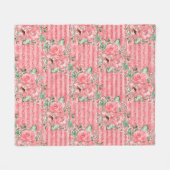 水彩フローラピンクローズ&グリッターストライプズ フリースブランケット (正面(横))