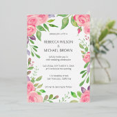 水彩フローラピンクローゼズネーム招待状 箔招待状 (立ち正面)
