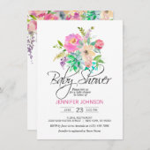 水彩フローラピンク多肉乳児シャワー 招待状 (正面/裏面)