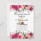 水彩フローラピンク婚約パーティ 招待状 (正面)