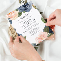 水彩フローラピンク海軍オ赤ちゃんシャワー