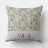 水彩フローラピンク灰色の名前装飾用クッション クッション (正面)