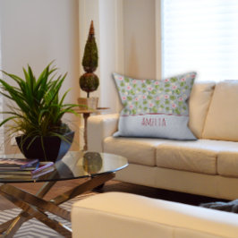 水彩フローラピンク灰色の名前装飾用クッション クッション