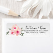 水彩フローラピンク灰色の花差出人住所 ラベル (インサイチュ)