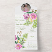 水彩フローラピンク牡丹フォトキンチェニェラ オールインワン招待状 (内側)