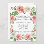 水彩フローラピンク白い花ベビー散布 招待状 (正面/裏面)
