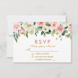 水彩フローラピンク白金ゴールドRSVP 結婚's P 出欠カード