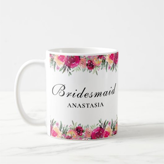 水彩フローラピンク結婚の花嫁 コーヒーマグカップ (左)