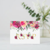 水彩フローラピンク結婚の食事の選択Rsvp インビテーションポストカード (スタンド正面)