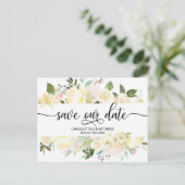 水彩フローラピンク結婚アイボリーの救日付 案内ポストカード (スタンド正面)